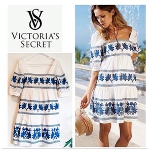 NWOT Blue and White Floral Embroidered Dress